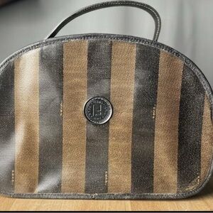 Authentic Fendi Pecan Pattern Strip Make Up Vanity Handbag